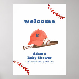 Retro Slugger Baseball Boy Baby Shower Welcome Poster
