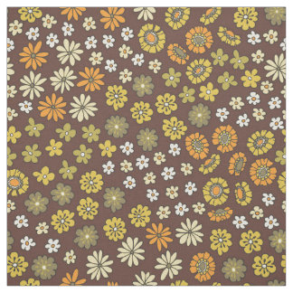 Retro Small Flowers Orange Yellow Brown Pattern Fabric