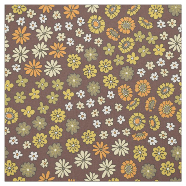 Retro Small Flowers Orange Yellow Brown Pattern Fabric (Swatch)