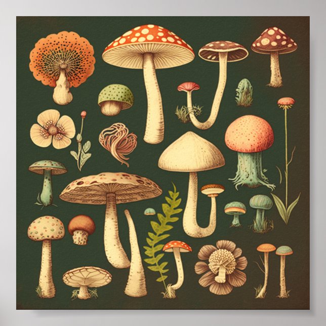 Retro Small Mushrooms Collection 2 Poster (Front)