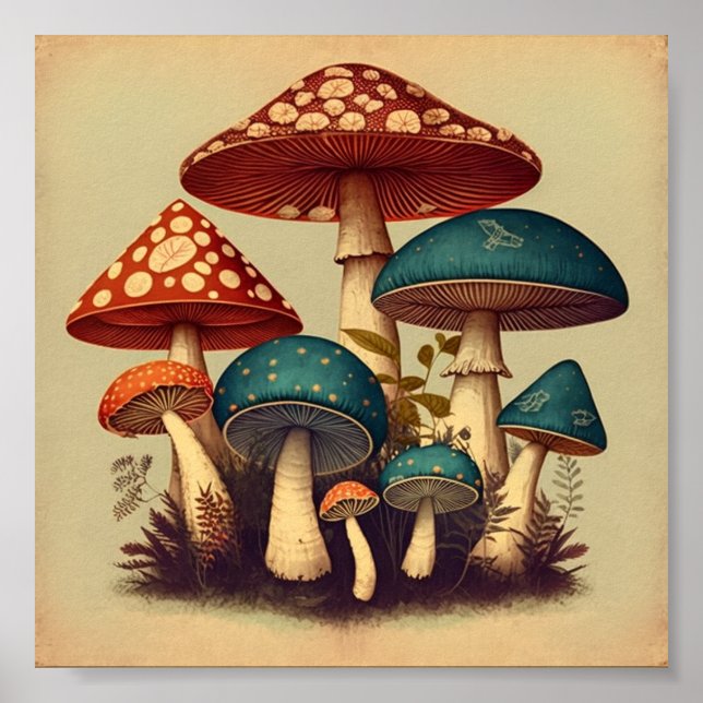 Retro Small Mushrooms Collection 4 Poster (Front)