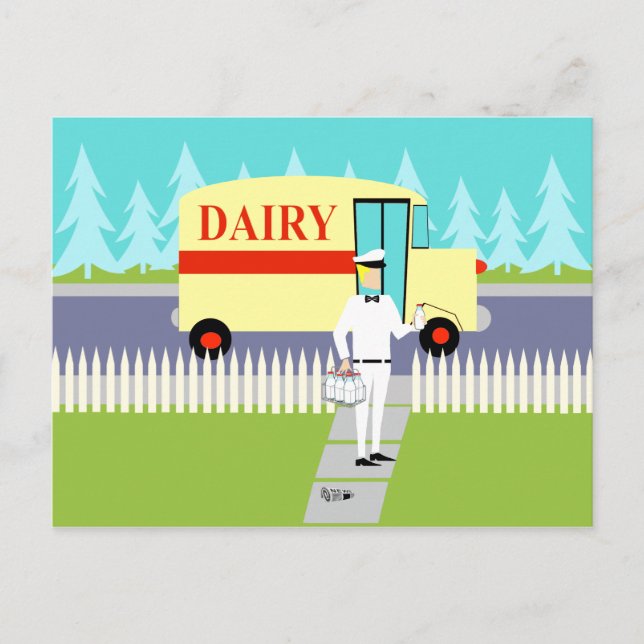 Retro Small Town Milkman Postcard (Front)