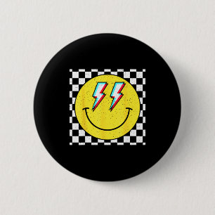 Retro Smile Face Checkered Pattern Preppy Happy Fa 2 Inch Round Button