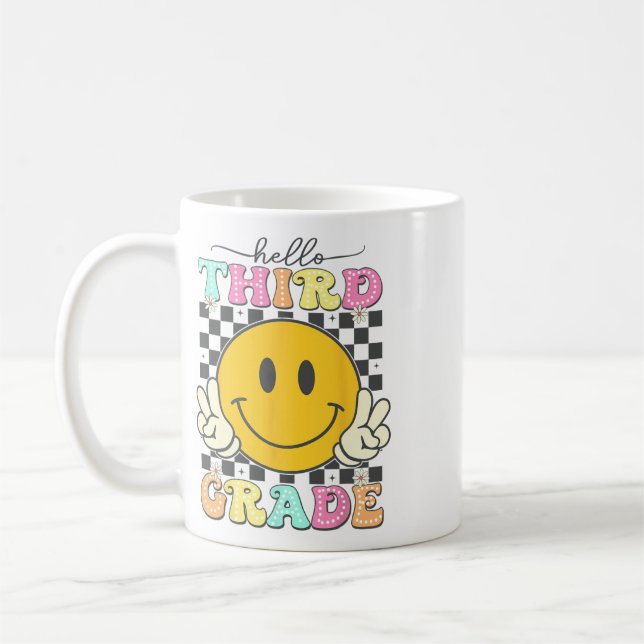 Retro Smile Face Hello 3rd Grade Team Ck To School Coffee Mug (Left)