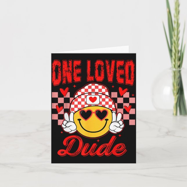 Retro Smile Face One Loved Dude Valentines Day Men Card (Front)