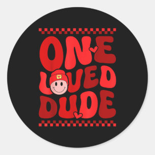 Retro Smile Face One Loved Dude Valentines Day Men Classic Round Sticker