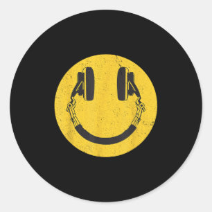 Retro Smile Music Face Headphones 90s Men Women Ki Classic Round Sticker