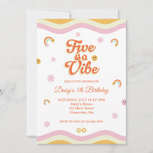 Retro Smiles Five is A Vibe 5th Birthday Invitation
