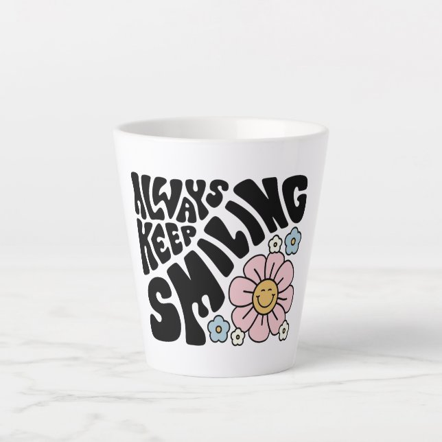 Retro Smiley Face Flower Positive Quote Latte Mug (Front)