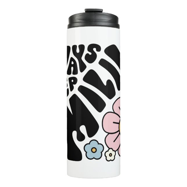 Retro Smiley Face Flower Positive Quote Thermal Tumbler (Front)
