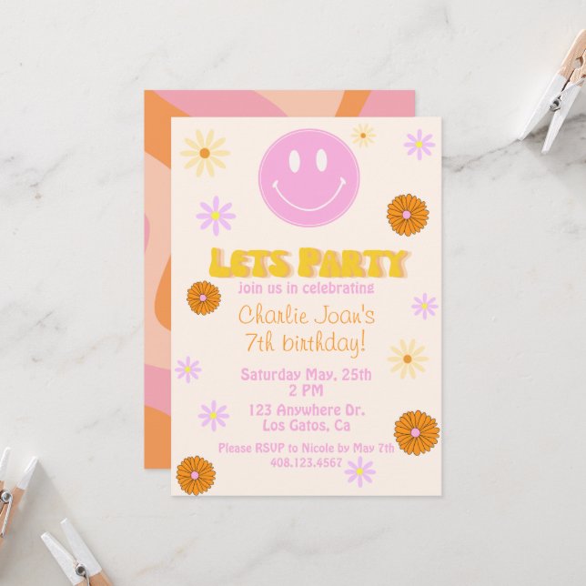 Retro Smiley Invitation (Front/Back In Situ)