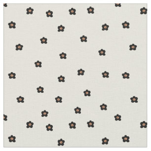 Retro Smiling Flower Pattern in Black and Cream Fabric
