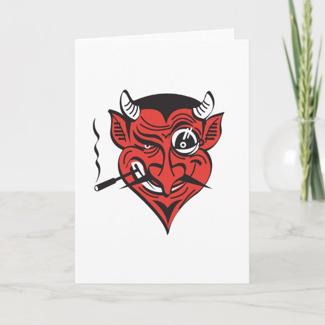 retro smoking devil face card (Front)