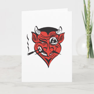 retro smoking devil face card
