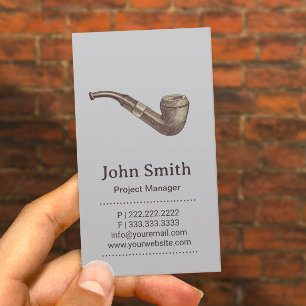 Retro Smoking Pipe Light Grey Business Card