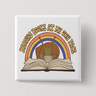 Retro Snail Reading books 2 Inch Square Button