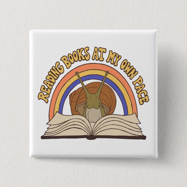 Retro Snail Reading books 2 Inch Square Button (Front)