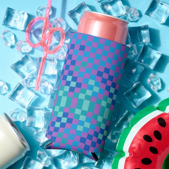 Retro Snake Chequered Chequered Pattern  Seltzer Can Cooler (In Situ Summer)