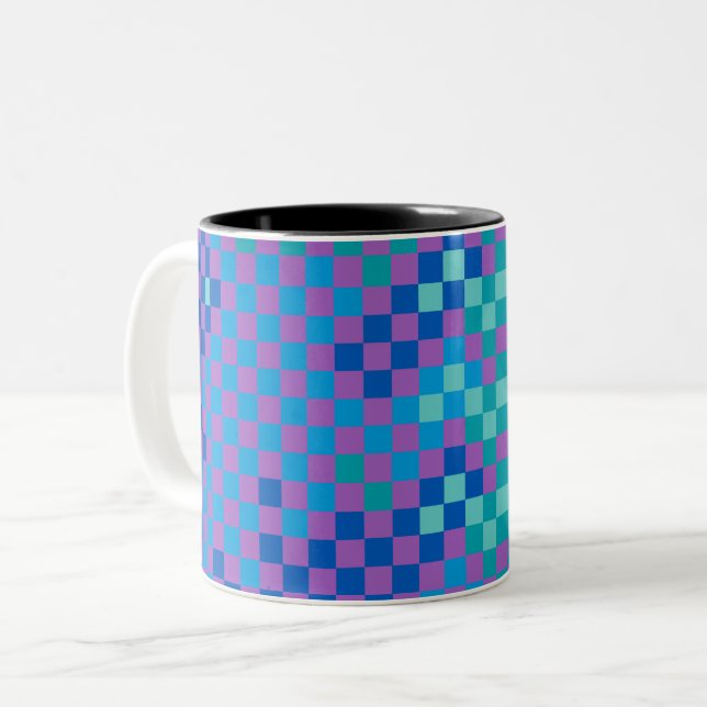 Retro Snake Chequered Chequered Pattern  Two-Tone Coffee Mug (Front Left)