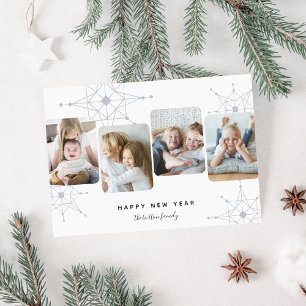 Retro Snow   4 Photo Collage Happy New Year Holiday Card