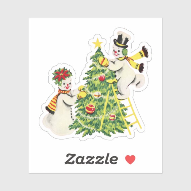 Retro Snow Couple Decorate Christmas Tree (Sheet)