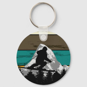 Retro Snow Skiing Mountain Slopes Ski Fields Keychain