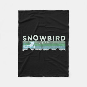 Retro Snowbird, Utah Distressed Skiing  Fleece Blanket