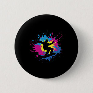 Retro Snowboard Colourful 90s 80s Snowboarding 2 Inch Round Button