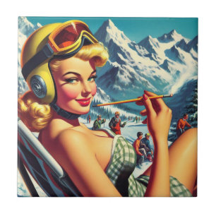 Retro Snowboard Girl Tile