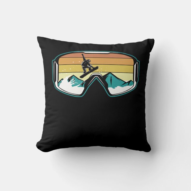 Retro Snowboarding Freestyle Jump Snow Mountain Throw Pillow (Front)