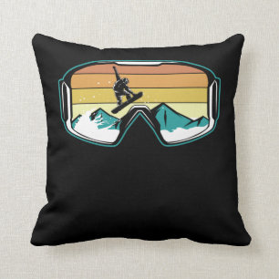 Retro Snowboarding Freestyle Jump Snow Mountain Throw Pillow
