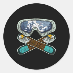Retro Snowboarding Goggles Eagle Snowboarder Snowb Classic Round Sticker