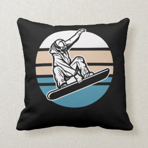 Retro Snowboarding Jump Snowboarder Winter Sport Throw Pillow