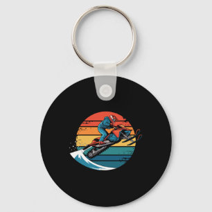 Retro Snowboarding Mountain Sunset Snowboard Gifts Keychain