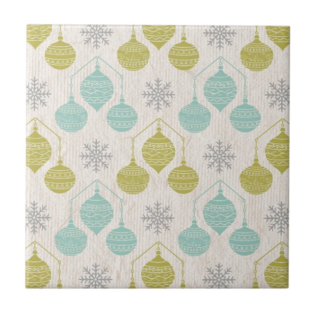 Retro snowflake and ornament -tile trivet (Front)