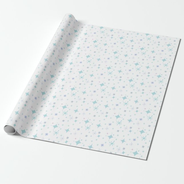 Retro Snowflake and Sparkle Pattern Wrapping Paper (Unrolled)