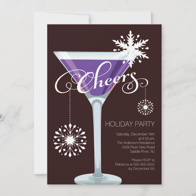 Retro Snowflake Holiday Cocktail Party Invitation (Front)
