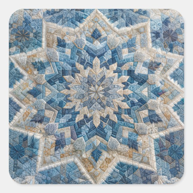 Retro Snowflake Kaleidoscope Quilt  Square Sticker (Front)