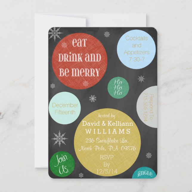 Retro Snowflakes & Circles Holiday Party Invite (Front)