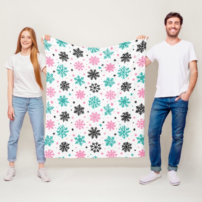 Retro Snowflakes Fleece Blanket (In Situ)