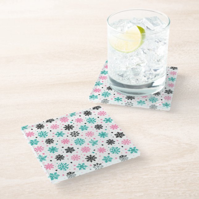 Retro Snowflakes Glass Coaster (Angled)