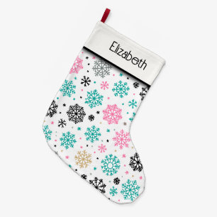 Retro Snowflakes Large Christmas Stocking