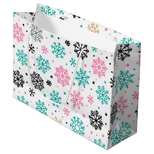 Retro Snowflakes Large Gift Bag (Front Angled)