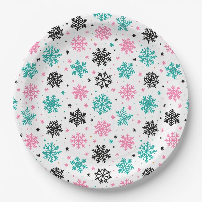 Retro Snowflakes Paper Plate (Front)