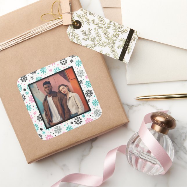 Retro Snowflakes Square Sticker (Gifting)
