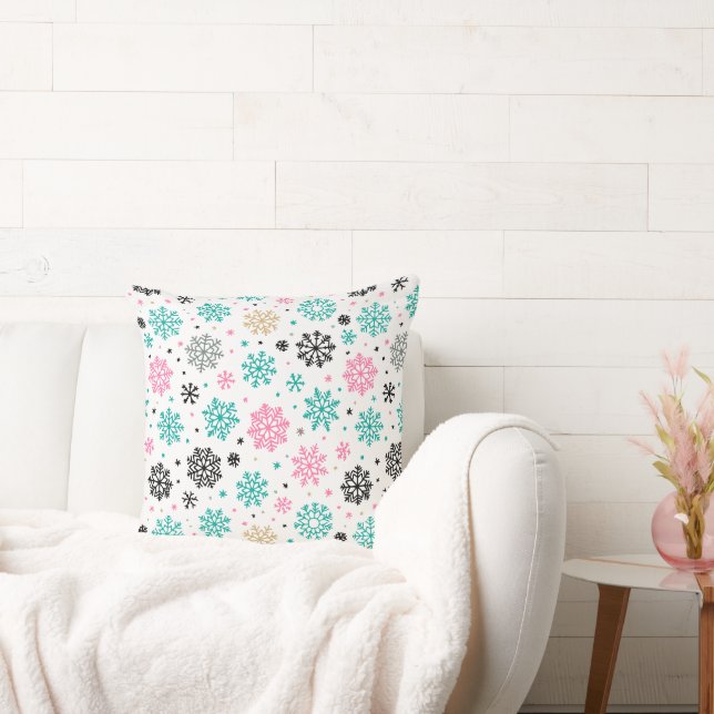 Retro Snowflakes Throw Pillow (Couch)