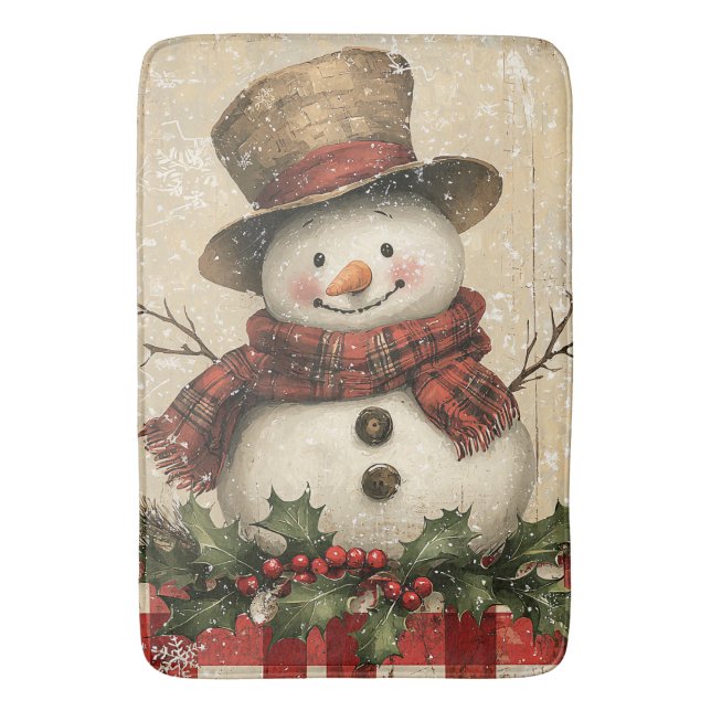 Retro Snowman Bath Mat (Front Vertical)