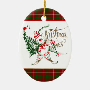 Retro Snowman Ceramic Ornament