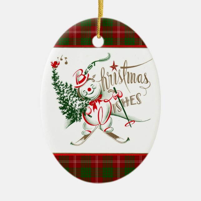 Retro Snowman Ceramic Ornament (Front)