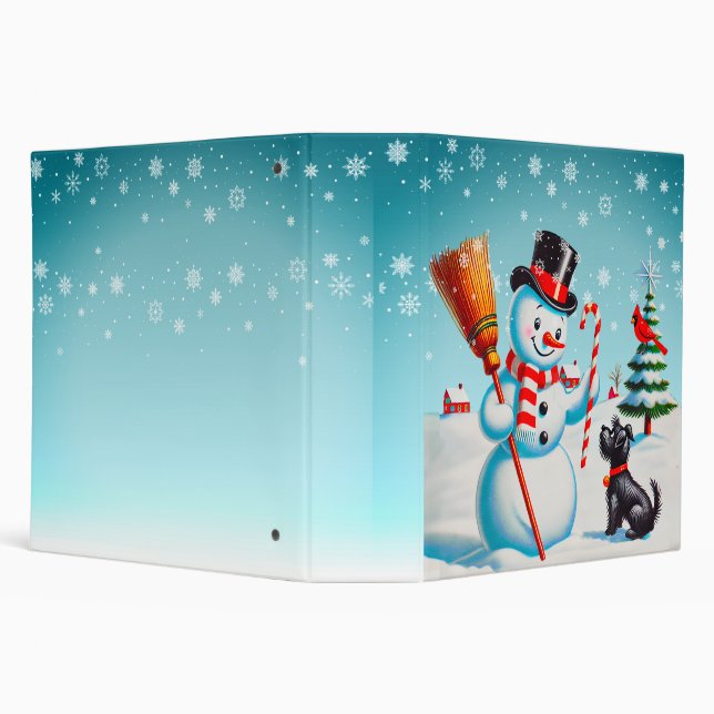 Retro Snowman, Cute Dog, Red Cardinal And Trees Binder (Background)
